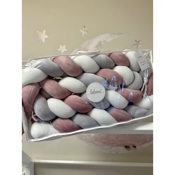 Prémium fonott velúr rácsvédő - hármas fonat - fáradt rózsaszín, fehér, világosszürke 240 cm - RAKTÁRRÓL