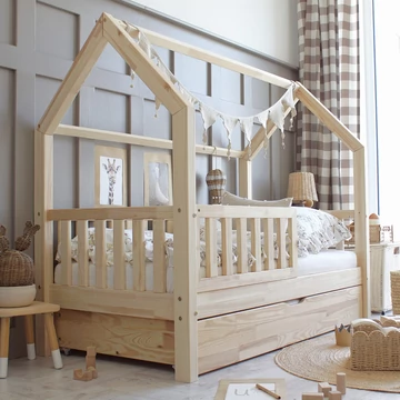 STAR Plus házikóágy - 90x190 - natúr fa - ágyfunkciós fiókkal