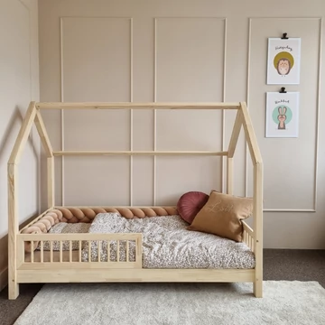 STAR házikóágy - 80x160 cm - natúr fa - vékony korláttal