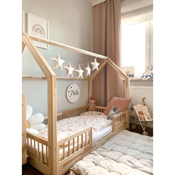 STAR Duo házikóágy - 80x160 - natúr fa - vékony korláttal