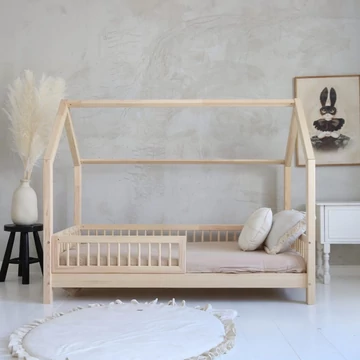 STAR házikóágy - 90x200 - natúr fa - vékony korláttal